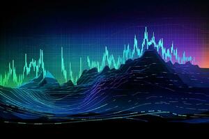 futuristische achtergrond met financieel grafieken en grafieken Aan de donker blauw achtergrond. generatief ai foto