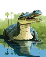 een illustratie van een alligator in de water. generatief ai foto