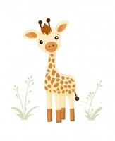 een tekenfilm giraffe staand in de gras. generatief ai foto