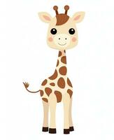 een tekenfilm giraffe staand Aan een wit achtergrond. generatief ai foto