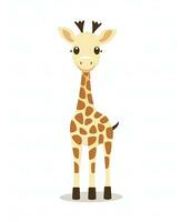 schattig giraffe staand Aan wit achtergrond vector illustratie. generatief ai foto