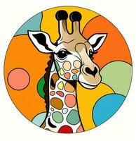 een giraffe met kleurrijk cirkels in de omgeving van het. generatief ai foto