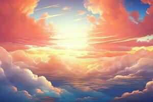 kleurrijk mooi wolken in de lucht Bij zonsondergang. generatief ai foto
