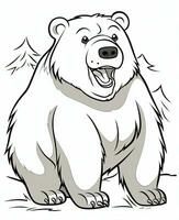 een tekenfilm beer zittend Aan de grond kleur bladzijde. generatief ai foto