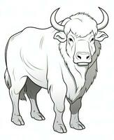 een tekenfilm buffel is staand in voorkant van een wit achtergrond. generatief ai foto