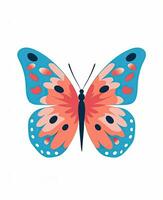 een vlinder met blauw en roze Vleugels Aan een wit achtergrond. generatief ai foto