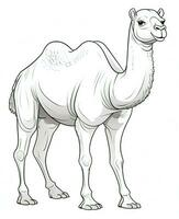een kameel is staand in een lijn Aan een wit achtergrond. generatief ai foto