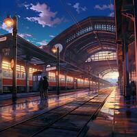 Japans trein station animatie, ai generatief foto