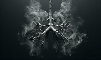 illustratie van rokerig zwart en verbrand beschadigd longen, generatief ai foto