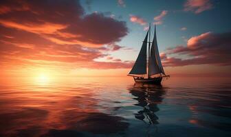 zeilboot in de zee met zonsondergang, ai generatief foto