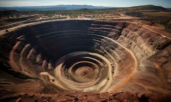 reusachtig mijnbouw krater, ai generatief foto