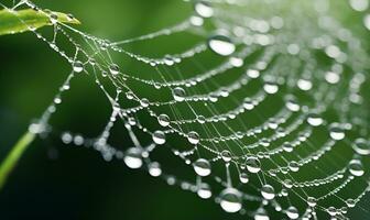 water druppels Aan spin web, generatief ai foto