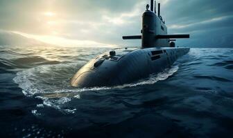 onderzeeër dat komt tevoorschijn van de oppervlakte van de oceaan, ai generatief foto