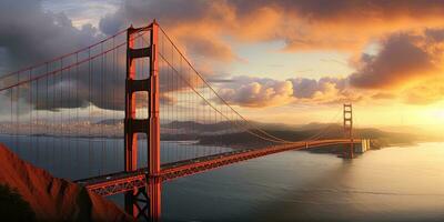 gouden poort brug , san francisco Californië, zonsondergang licht. ,generatief ai foto