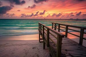 zonsopkomst over- strand in Cancun , generatief ai. foto