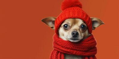 schattig hond met een santa's hoed Aan een rood achtergrond met ruimte voor copyspace ,generatief ai. foto