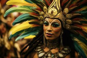 vrouw vieren carnaval. braziliaans carnaval ,generatief ai foto