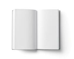 blanco geopend boek model, top visie, geïsoleerd Aan wit achtergrond. generatief ai foto