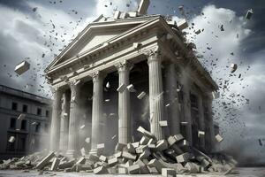 bank instorten. een bank of financieel instelling, gaan naar beneden faalt of instorten. generatief ai foto