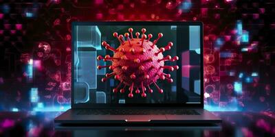 computer scherm tonen een installeren bijwerken kennisgeving met een virus symbool, ai generatief foto
