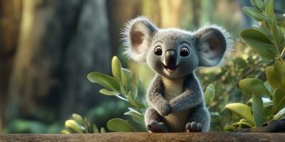 een tekenfilm gekleurde grappig meesterwerk van een schattig koala, detailopname. generatief ai foto