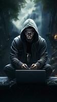hacker typen Aan laptop anoniem concept. generatief ai foto