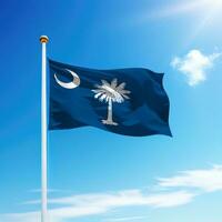 golvend vlag van zuiden carolina is een staat van Verenigde staten Aan vlaggenmast foto