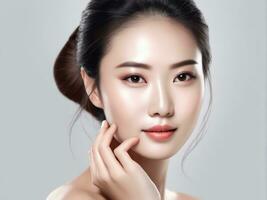 jong Aziatisch schoonheid vrouw met perfect huid Aan geïsoleerd wit achtergrond ai gegenereerd foto