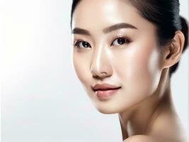 jong Aziatisch schoonheid vrouw met perfect huid Aan geïsoleerd wit achtergrond ai gegenereerd foto