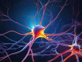 neuronen communiceren met elk andere gebruik makend van elektrochemisch signalen, zenuw cel, ai gegenereerd foto