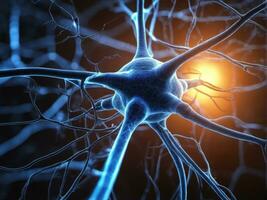 neuronen communiceren met elk andere gebruik makend van elektrochemisch signalen, zenuw cel, ai gegenereerd foto