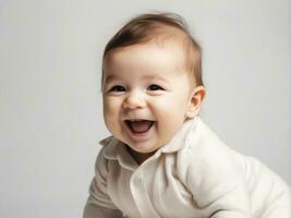 detailopname portret van grappig baby met verrast uitdrukking ai gegenereerd foto