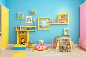 interieur kinderen kamer en muur kader. ai generatief pro foto