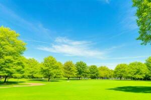 mooi landschap park met bomen en zon. kleurrijk gebladerte in de park. ai generatief pro foto