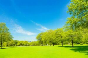 mooi landschap park met bomen en zon. kleurrijk gebladerte in de park. ai generatief pro foto