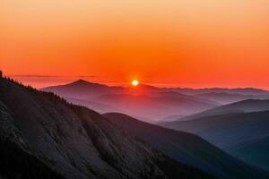 berg silhouetten Bij zonsondergang. ai generatief pro foto