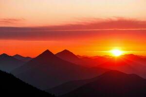 berg silhouetten Bij zonsondergang. ai generatief pro foto