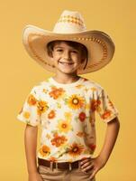 gelukkig Mexicaans kind in gewoontjes kleding tegen een neutrale achtergrond ai generatief foto