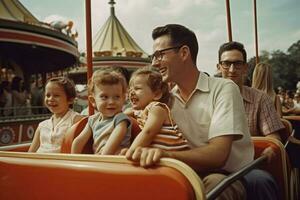 een vader en zijn familie genieten van een dag Bij de amuseren foto