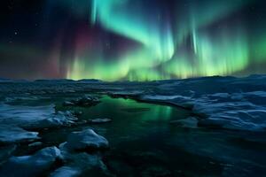 een bevroren toendra met Aurora borealis foto