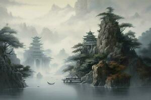 een landschap schilderij met een zen toon foto
