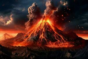 een vulkaan uitbarsting met lava foto