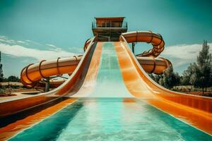 een waterglijbaan Bij een water park foto