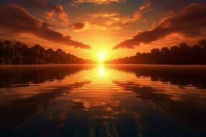 een beeld van een zonsondergang over- de water foto