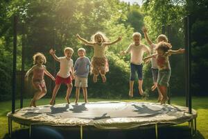 kinderen hebben pret Aan een trampoline foto