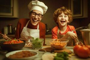 aan het leren hoe naar koken met een ouder foto