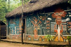 tribal artwork sieren een dorpen muren foto