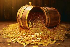 een vat van goud munten is gevulde met goud munten foto