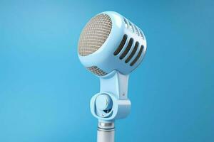 een blauw microfoon met een wit spreker Aan top van het foto