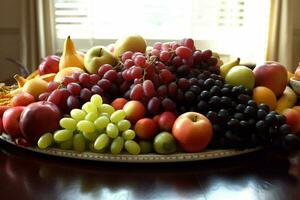 een kleurrijk fruit is weergegeven Aan een tafel foto